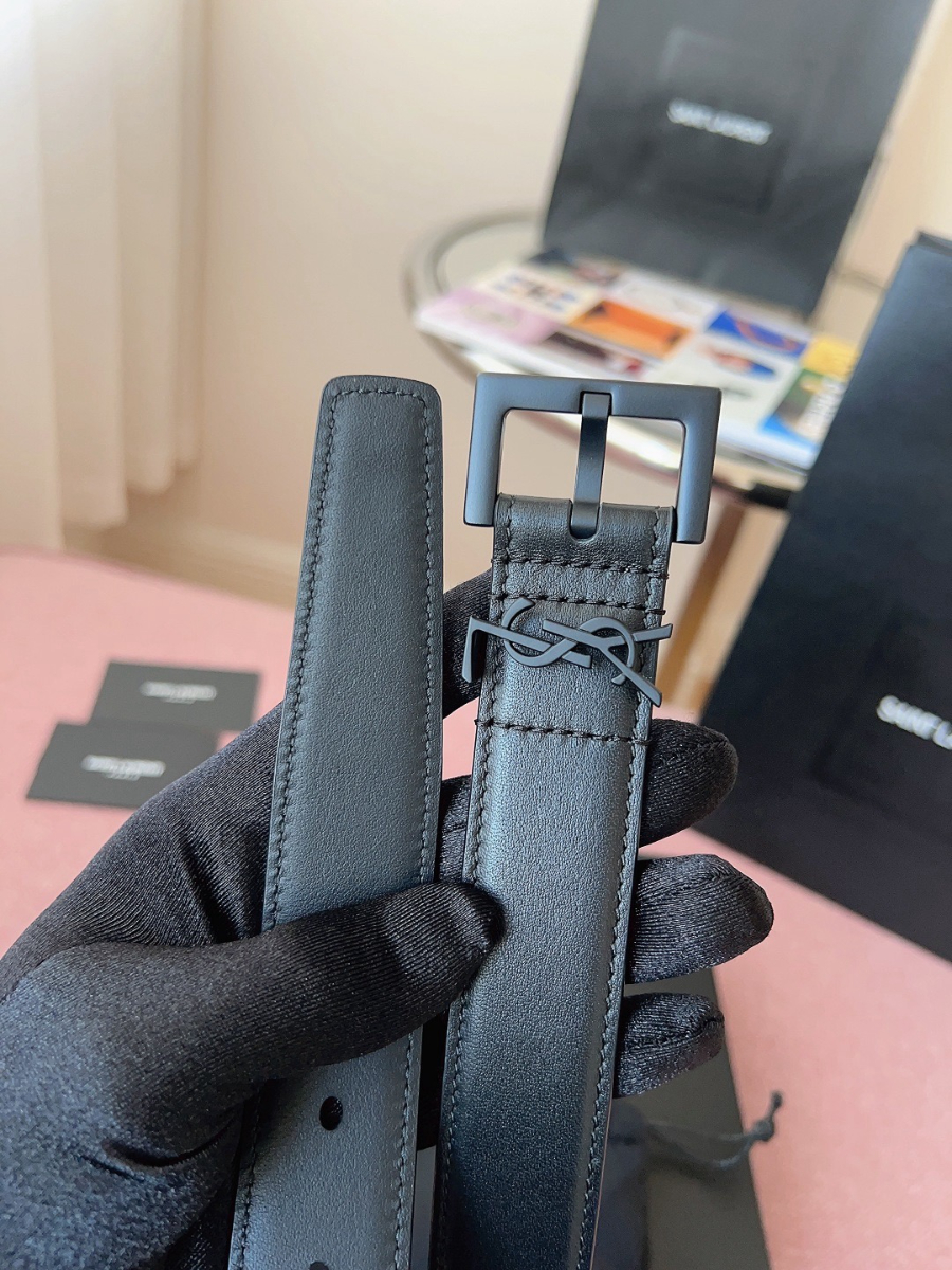 SAINT LAURENT Monogram Leather Belt 생로랑 모노그램 가죽 벨트 폭 3cm 블랙 6