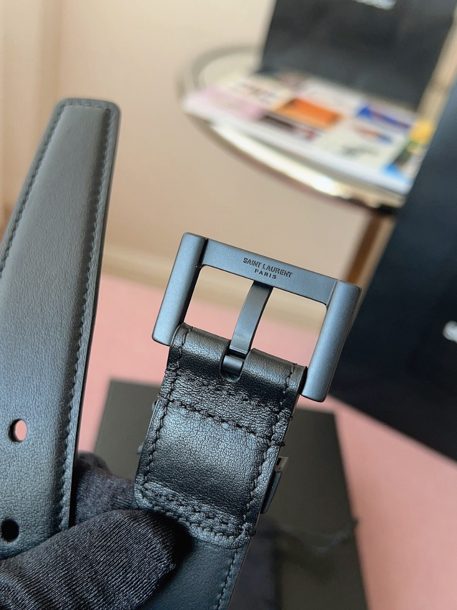 SAINT LAURENT Monogram Leather Belt 생로랑 모노그램 가죽 벨트 폭 3cm 블랙 7