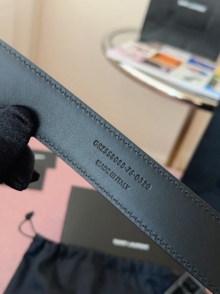 SAINT LAURENT Monogram Leather Belt 생로랑 모노그램 가죽 벨트 폭 3cm 블랙 8