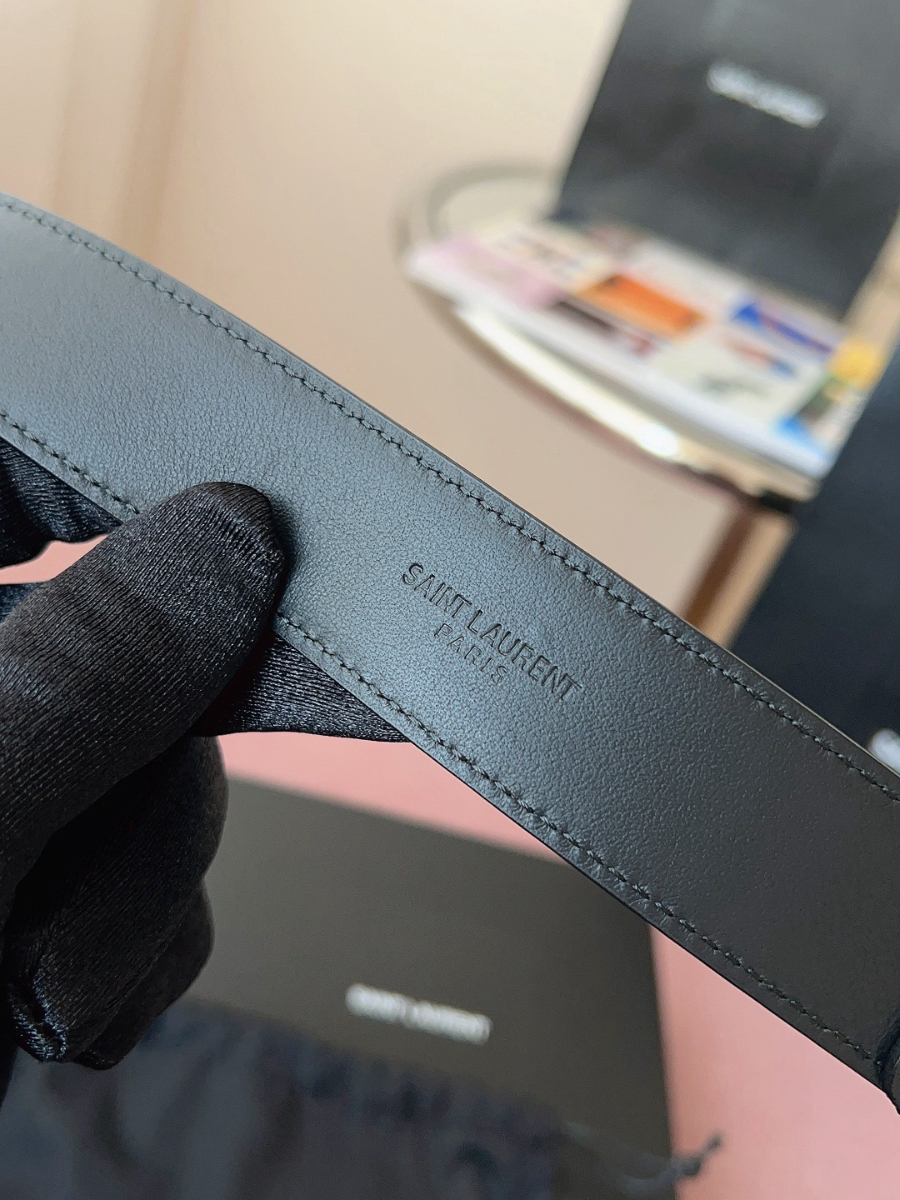 SAINT LAURENT Monogram Leather Belt 생로랑 모노그램 가죽 벨트 폭 3cm 블랙 9