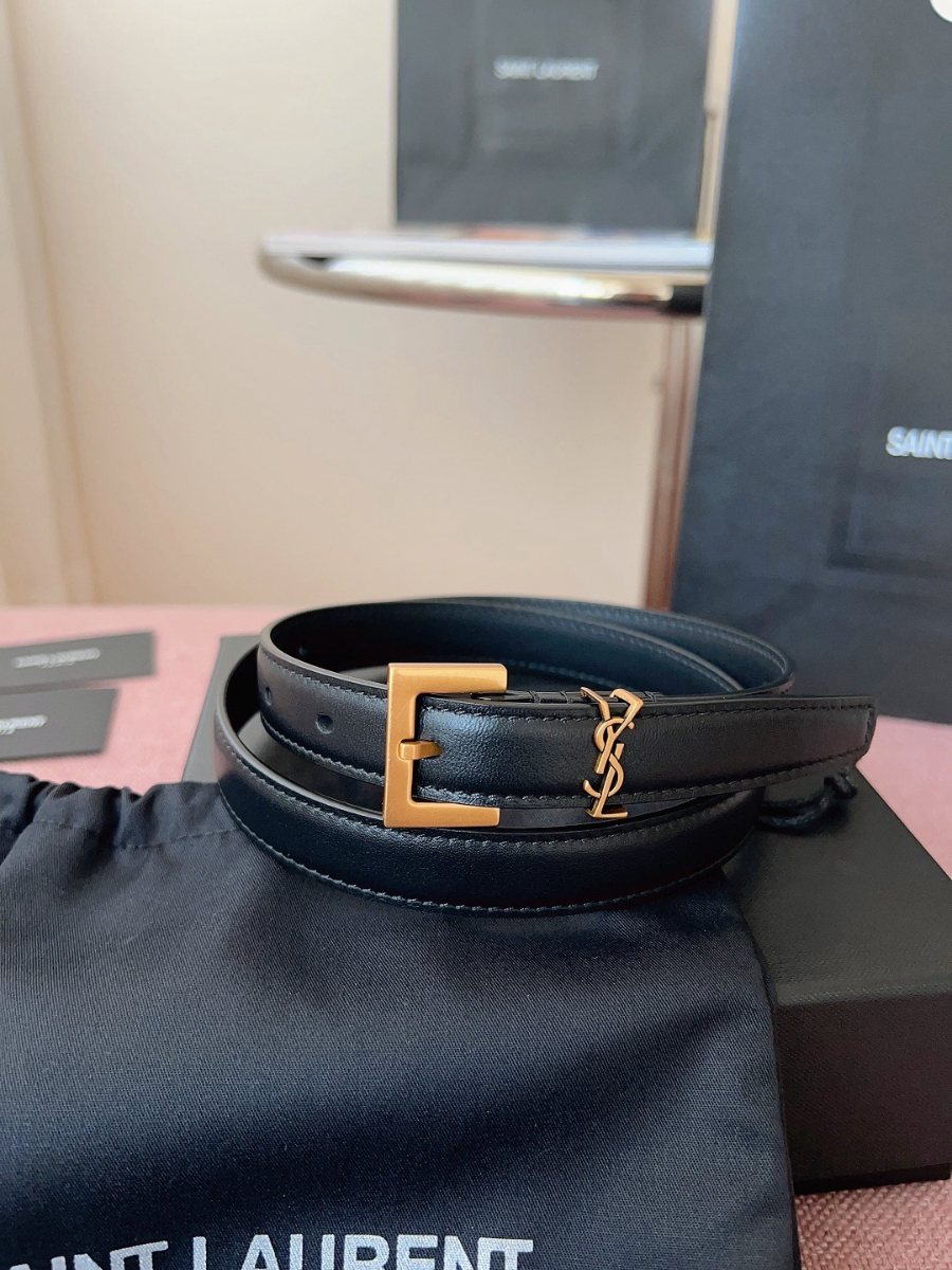SAINT LAURENT Slim Monogram Leather Belt 생로랑 슬림 모노그램 가죽 벨트 폭2cm 브론 2