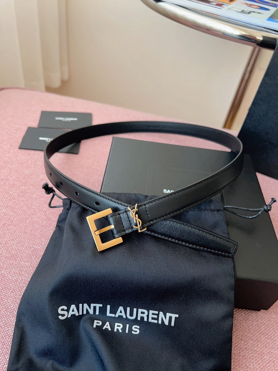 SAINT LAURENT Slim Monogram Leather Belt 생로랑 슬림 모노그램 가죽 벨트 폭2cm 브론 3