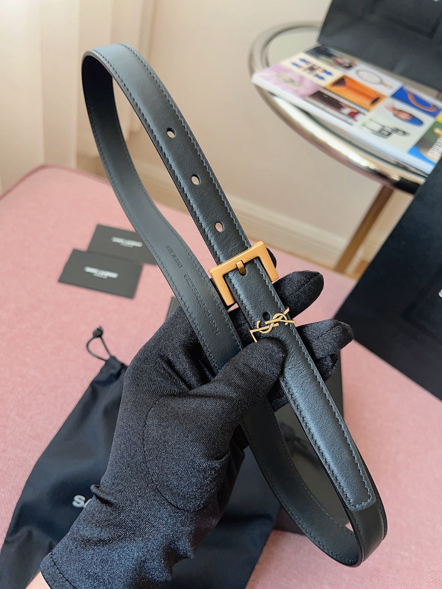 SAINT LAURENT Slim Monogram Leather Belt 생로랑 슬림 모노그램 가죽 벨트 폭2cm 브론 4