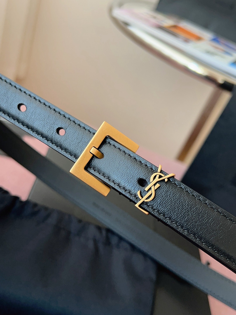SAINT LAURENT Slim Monogram Leather Belt 생로랑 슬림 모노그램 가죽 벨트 폭2cm 브론 5