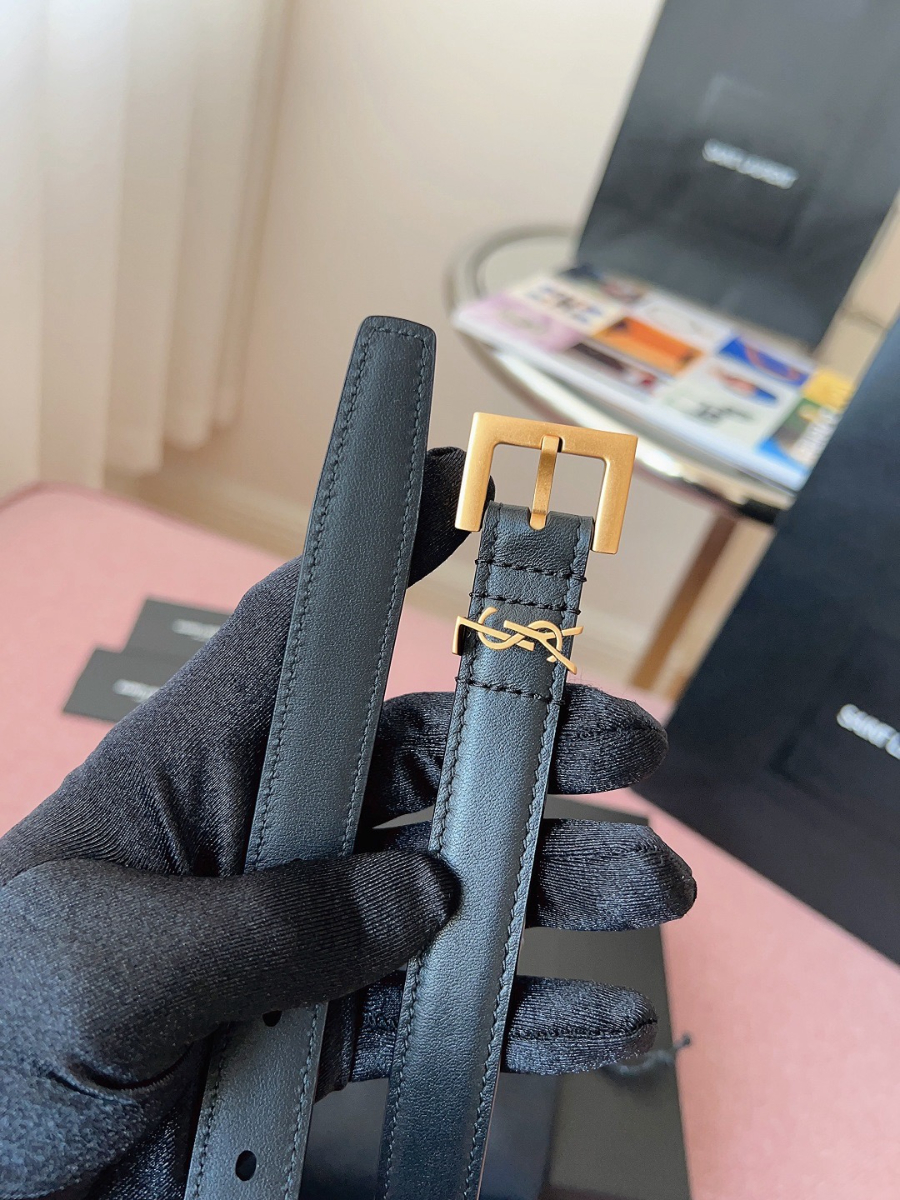 SAINT LAURENT Slim Monogram Leather Belt 생로랑 슬림 모노그램 가죽 벨트 폭2cm 브론 6