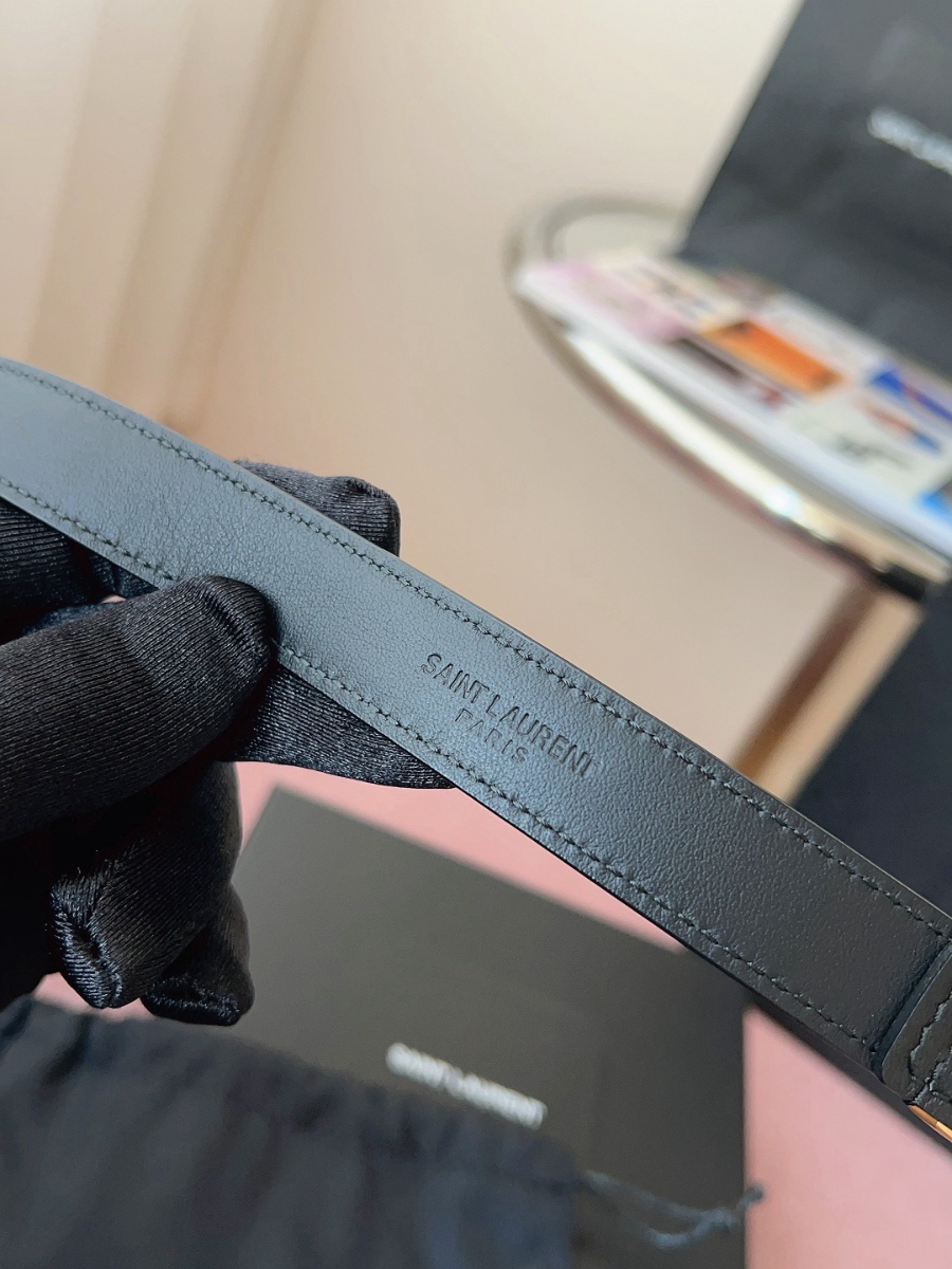SAINT LAURENT Slim Monogram Leather Belt 생로랑 슬림 모노그램 가죽 벨트 폭2cm 브론 7
