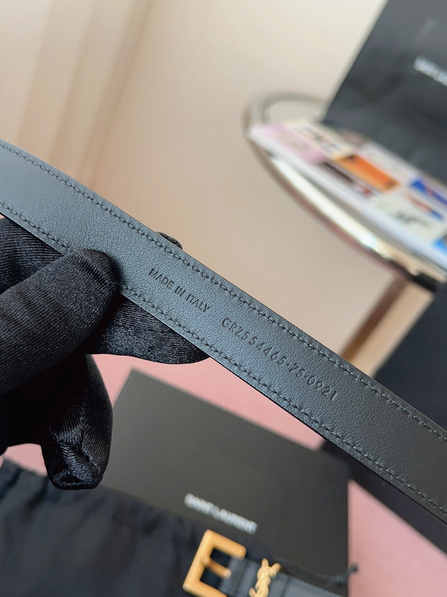 SAINT LAURENT Slim Monogram Leather Belt 생로랑 슬림 모노그램 가죽 벨트 폭2cm 브론 8