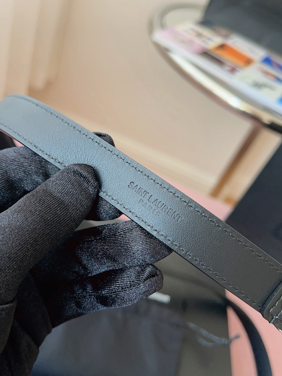 SAINT LAURENT Slim Monogram Leather Belt 생로랑 슬림 모노그램 가죽 벨트 폭2cm 실버 7
