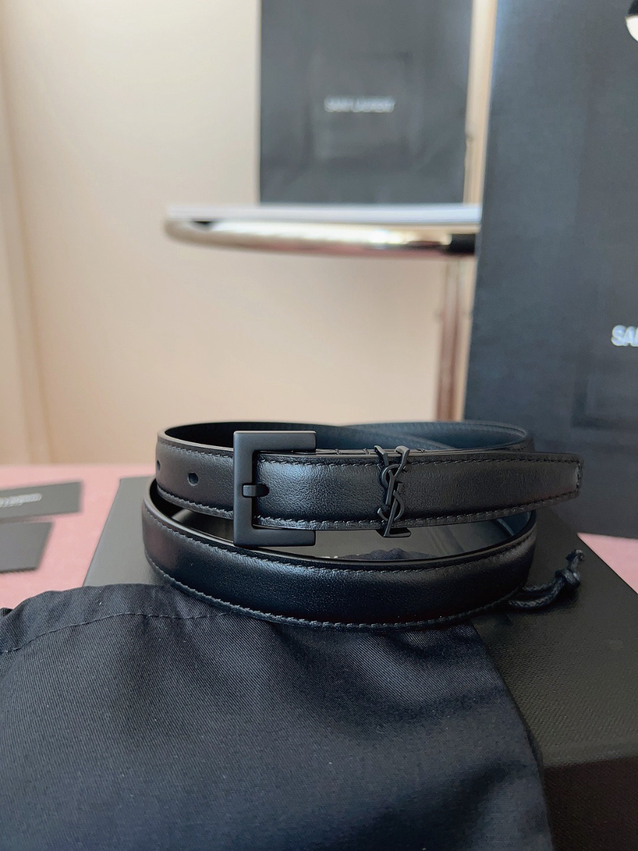SAINT LAURENT Slim Monogram Leather Belt 생로랑 슬림 모노그램 가죽 벨트 폭2cm 블랙 2
