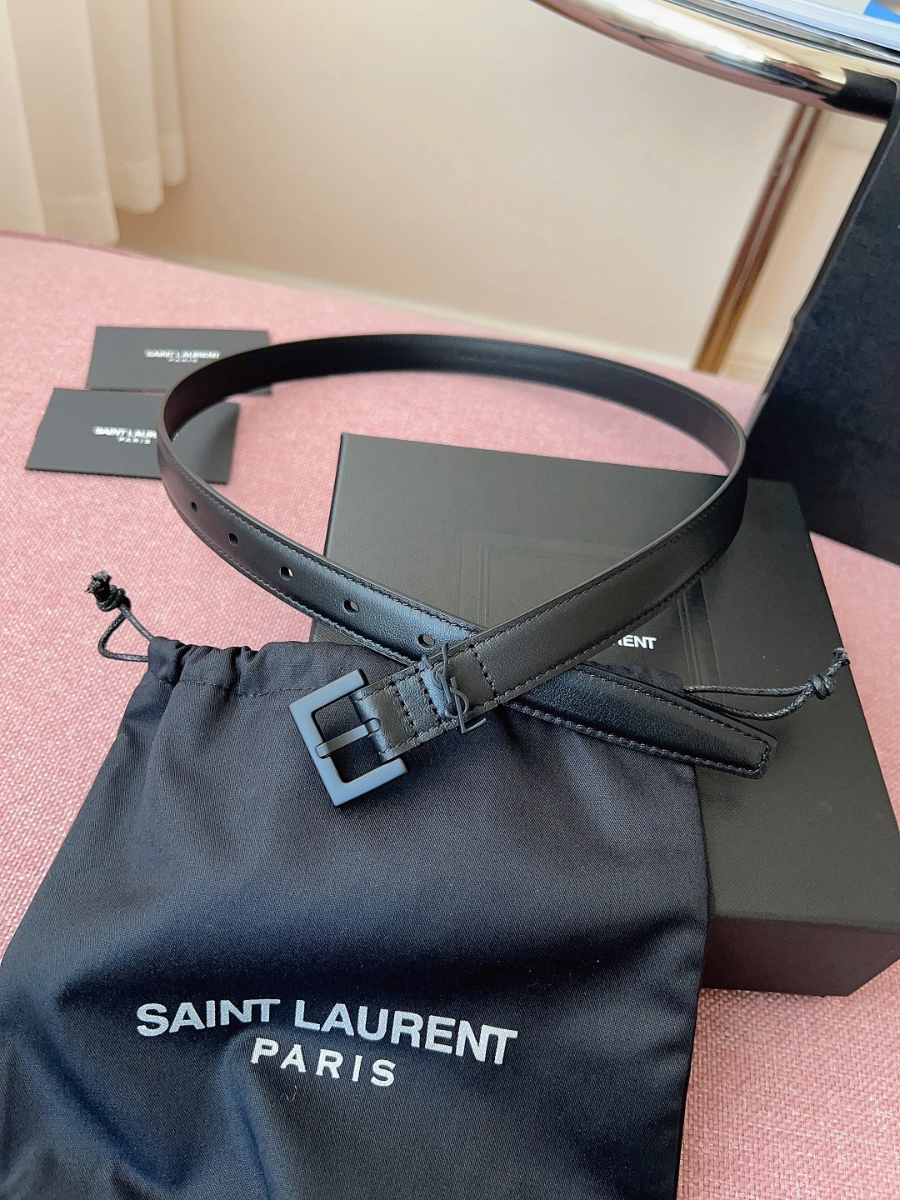 SAINT LAURENT Slim Monogram Leather Belt 생로랑 슬림 모노그램 가죽 벨트 폭2cm 블랙 3