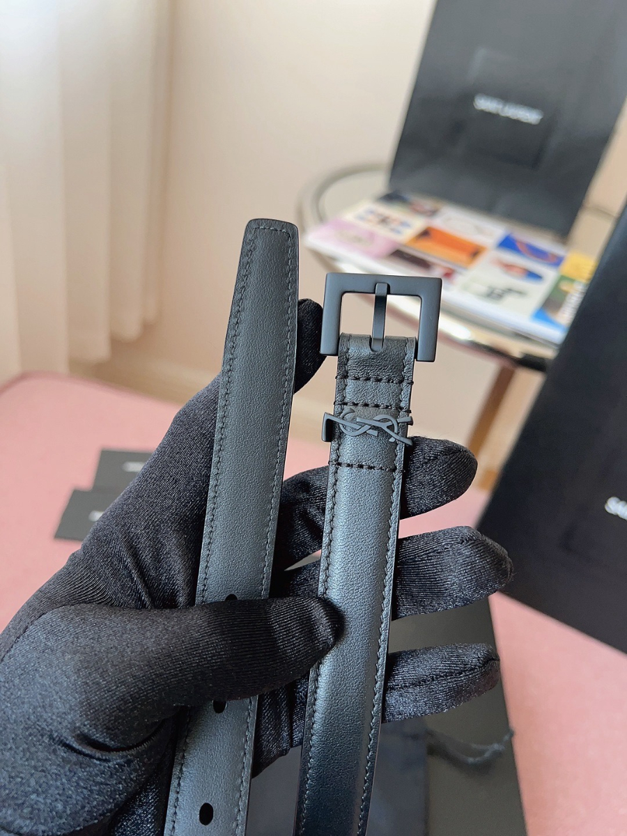 SAINT LAURENT Slim Monogram Leather Belt 생로랑 슬림 모노그램 가죽 벨트 폭2cm 블랙 6