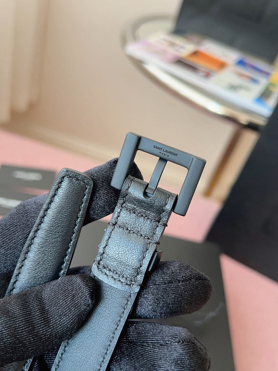 SAINT LAURENT Slim Monogram Leather Belt 생로랑 슬림 모노그램 가죽 벨트 폭2cm 블랙 7