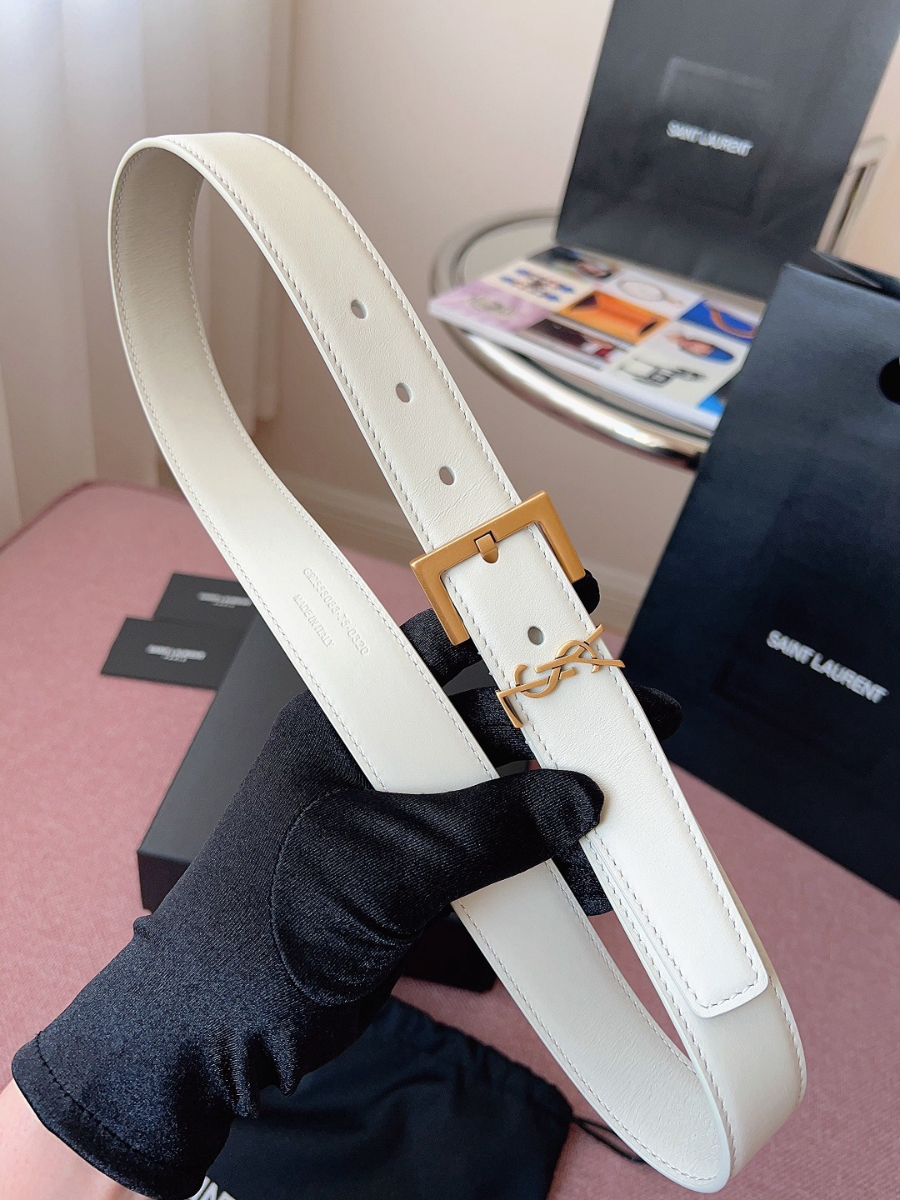 SAINT LAURENT Monogram Leather Belt White 생로랑 모노그램 가죽 벨트 폭 3cm 화이트 3