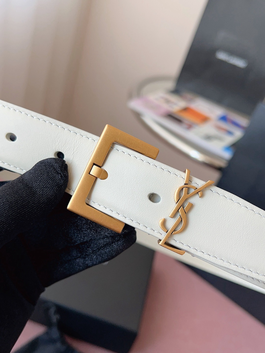 SAINT LAURENT Monogram Leather Belt White 생로랑 모노그램 가죽 벨트 폭 3cm 화이트 4