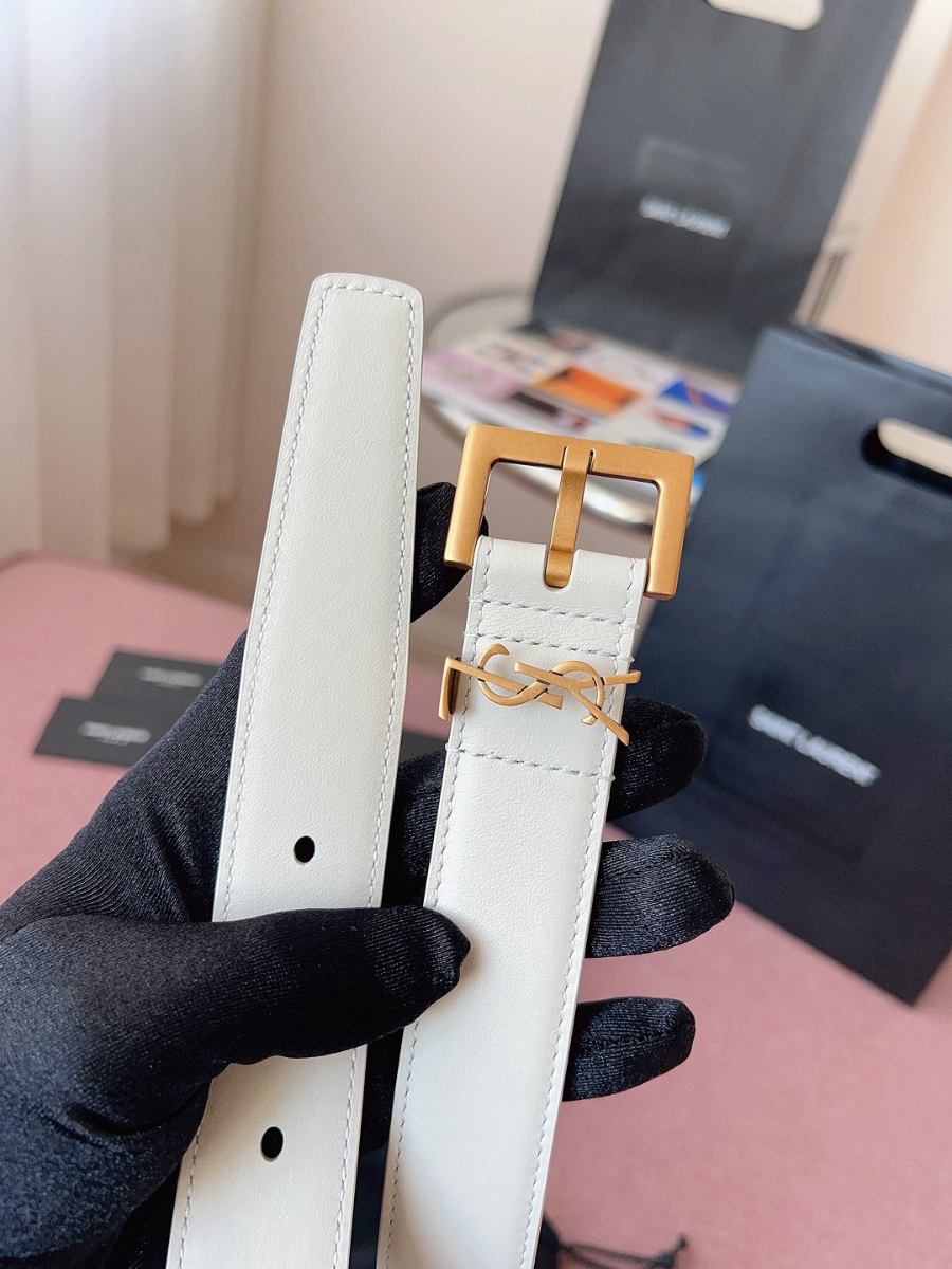 SAINT LAURENT Monogram Leather Belt White 생로랑 모노그램 가죽 벨트 폭 3cm 화이트 5