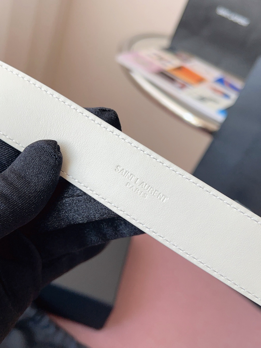 SAINT LAURENT Monogram Leather Belt White 생로랑 모노그램 가죽 벨트 폭 3cm 화이트 6