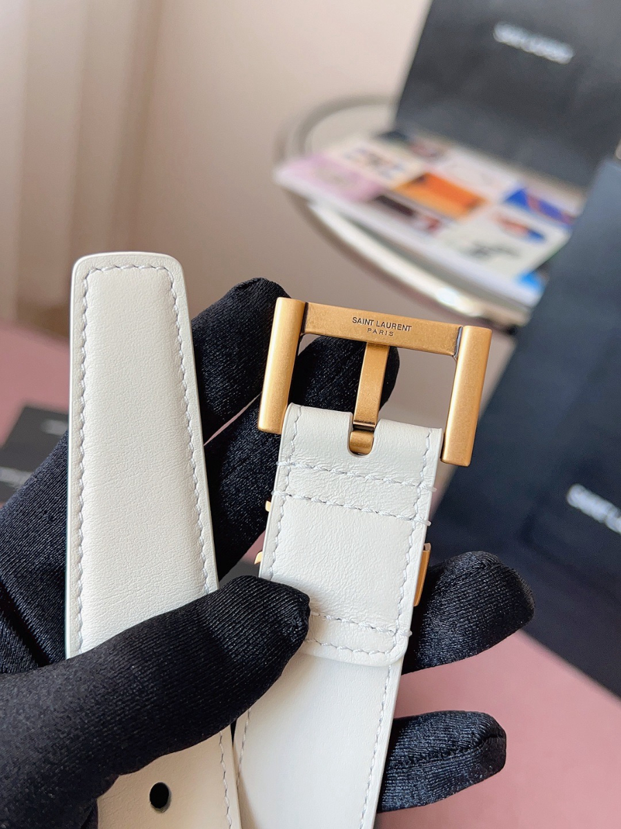 SAINT LAURENT Monogram Leather Belt White 생로랑 모노그램 가죽 벨트 폭 3cm 화이트 7