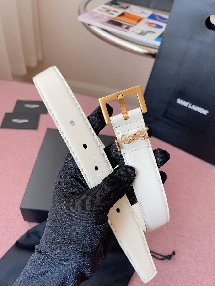 SAINT LAURENT Monogram Leather Belt White 생로랑 모노그램 가죽 벨트 폭 3cm 화이트 8