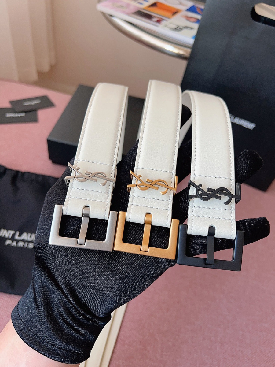SAINT LAURENT Monogram Leather Belt White 생로랑 모노그램 가죽 벨트 폭 3cm 화이트 9