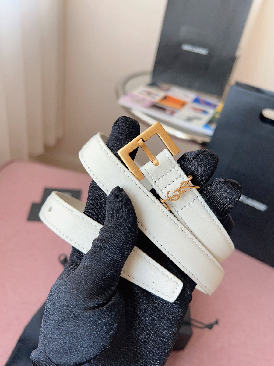 SAINT LAURENT Monogram Leather Belt White 생로랑 모노그램 가죽 벨트 폭 2cm 화이트 1