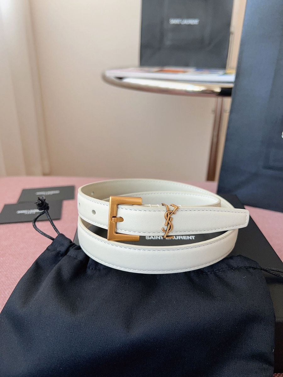 SAINT LAURENT Monogram Leather Belt White 생로랑 모노그램 가죽 벨트 폭 2cm 화이트 2