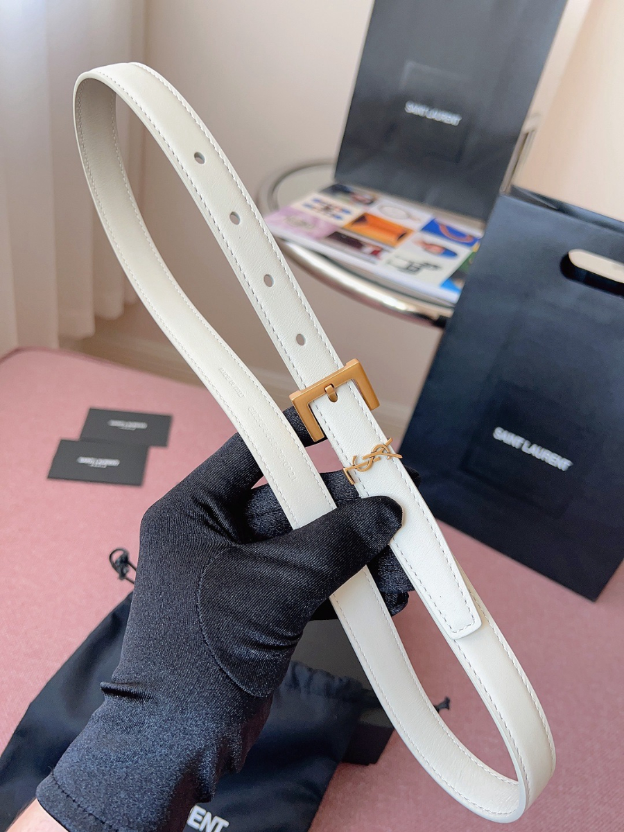 SAINT LAURENT Monogram Leather Belt White 생로랑 모노그램 가죽 벨트 폭 2cm 화이트 4