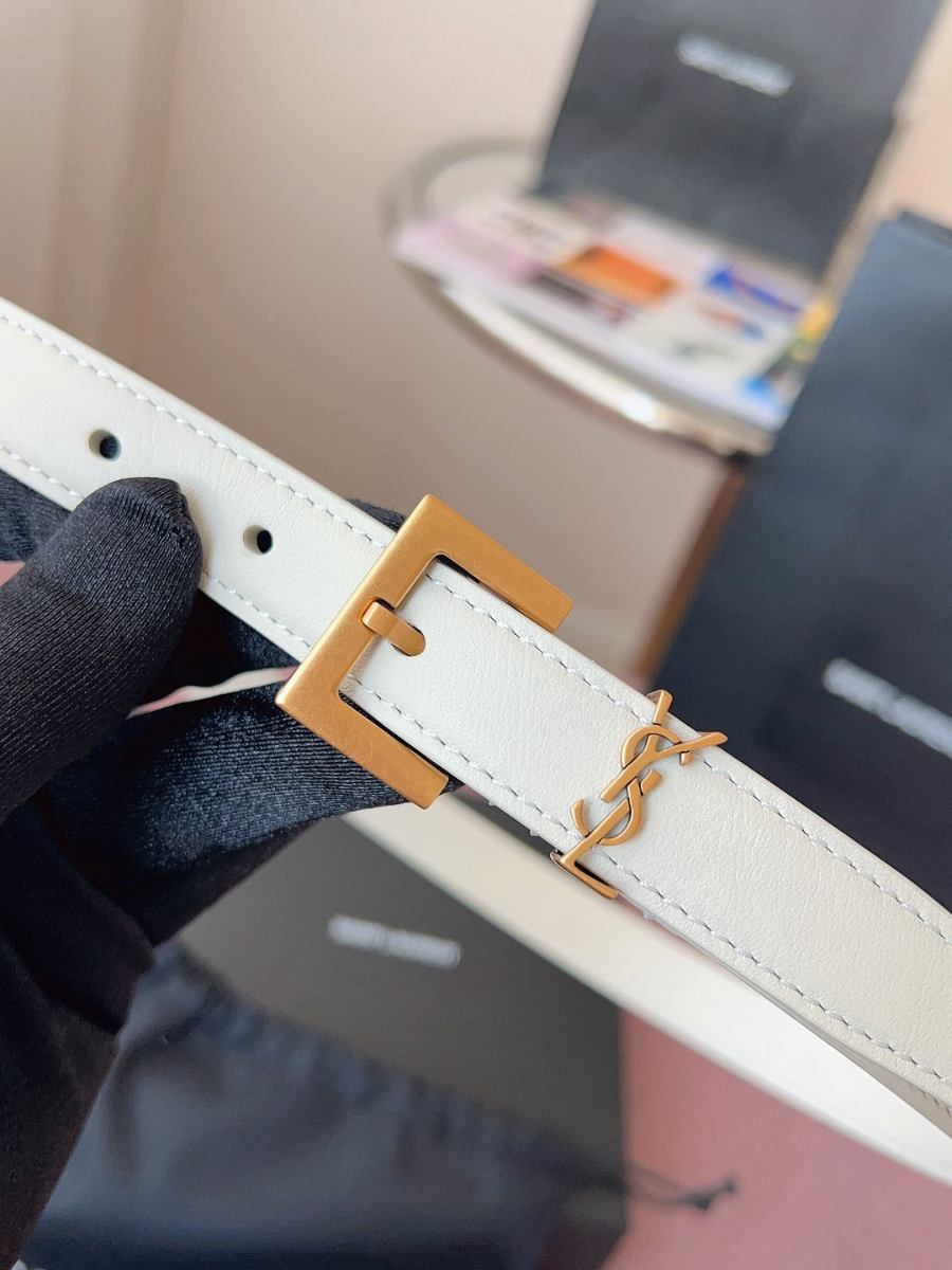 SAINT LAURENT Monogram Leather Belt White 생로랑 모노그램 가죽 벨트 폭 2cm 화이트 5