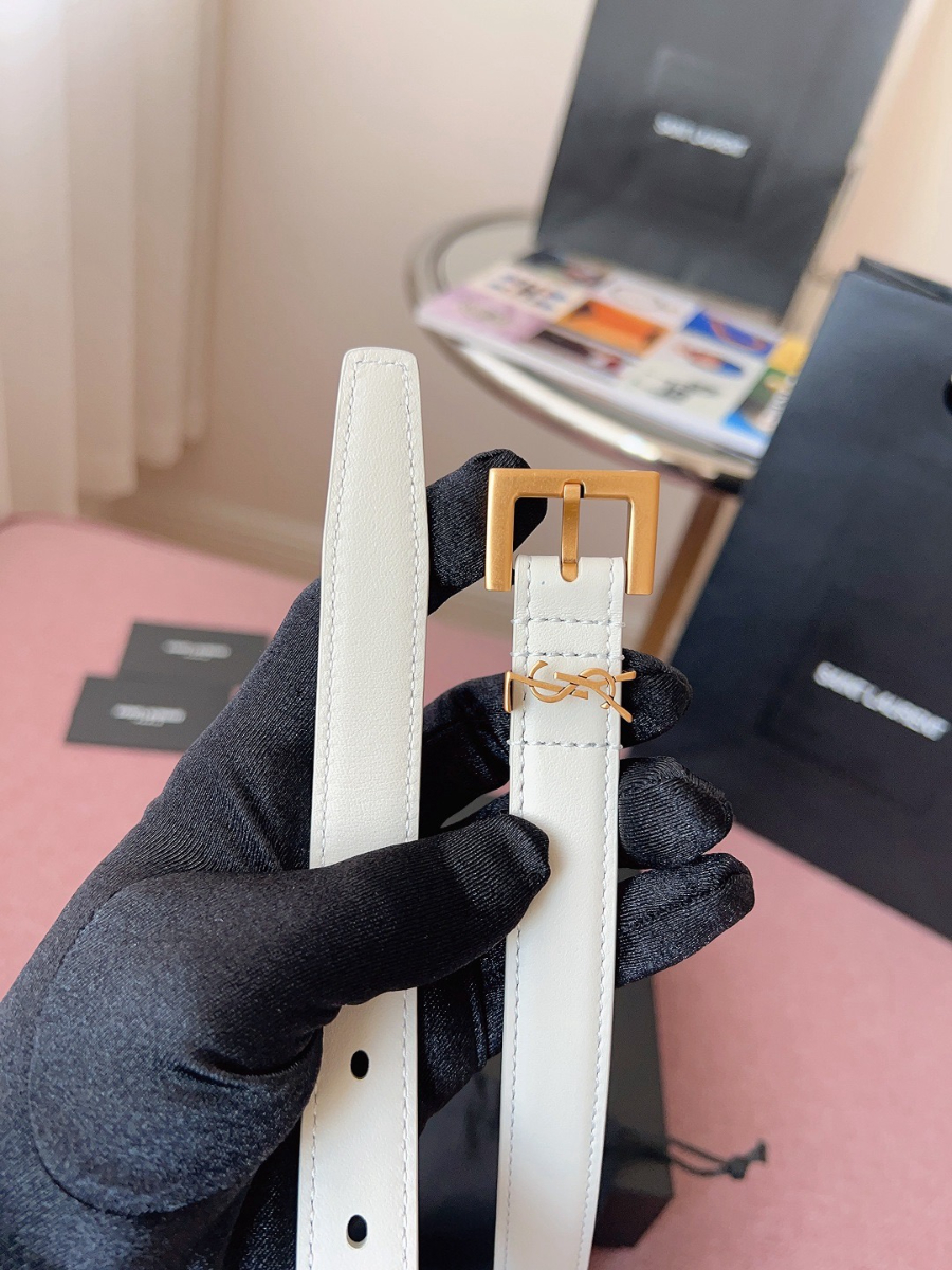 SAINT LAURENT Monogram Leather Belt White 생로랑 모노그램 가죽 벨트 폭 2cm 화이트 6