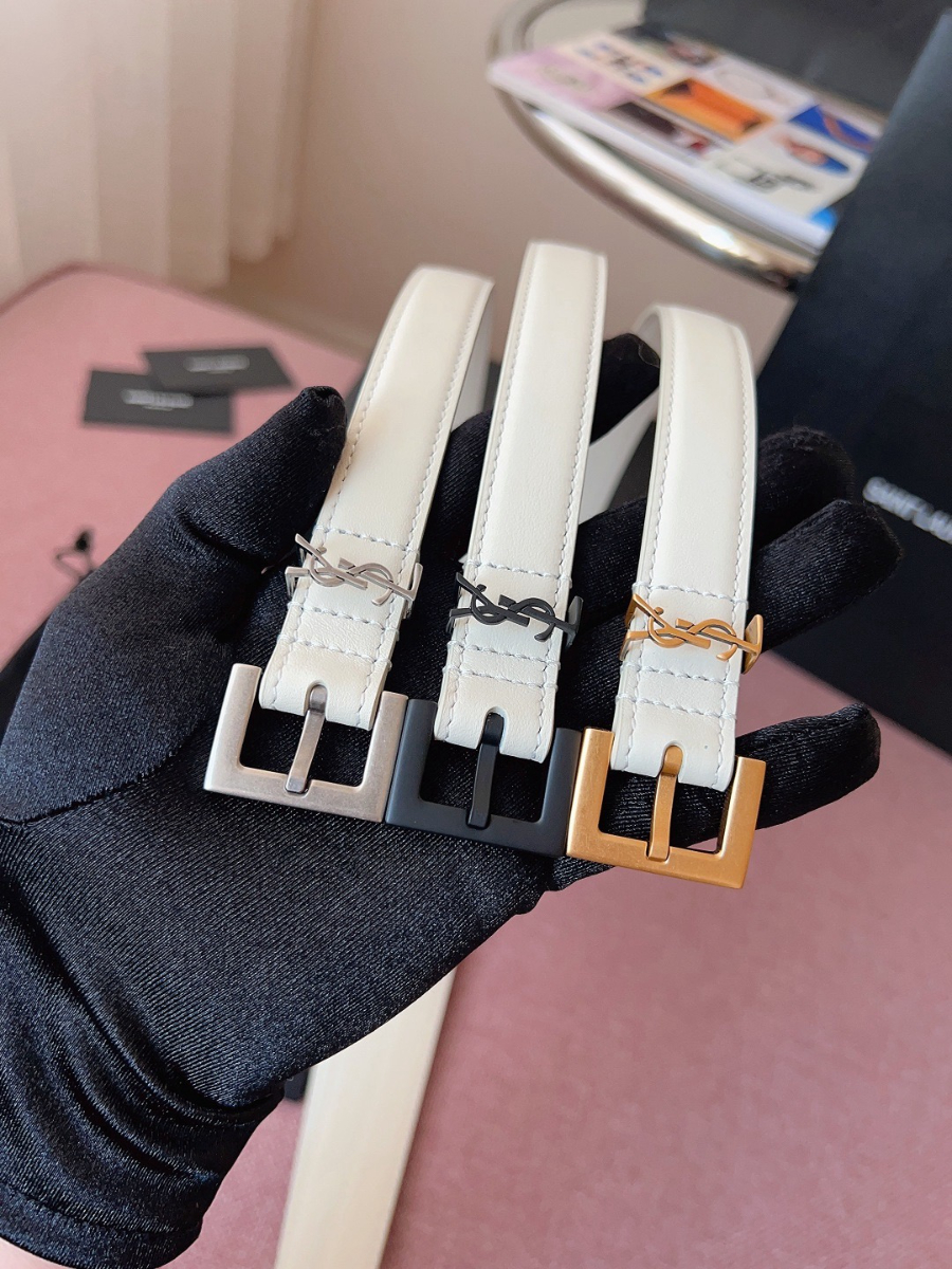 SAINT LAURENT Monogram Leather Belt White 생로랑 모노그램 가죽 벨트 폭 2cm 화이트 9