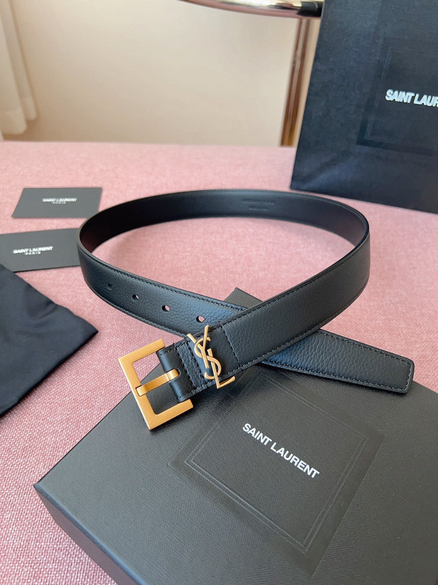 SAINT LAURENT Monogram Leather Belt Black 생로랑 모노그램 가죽 벨트 폭3cm 브론즈 3