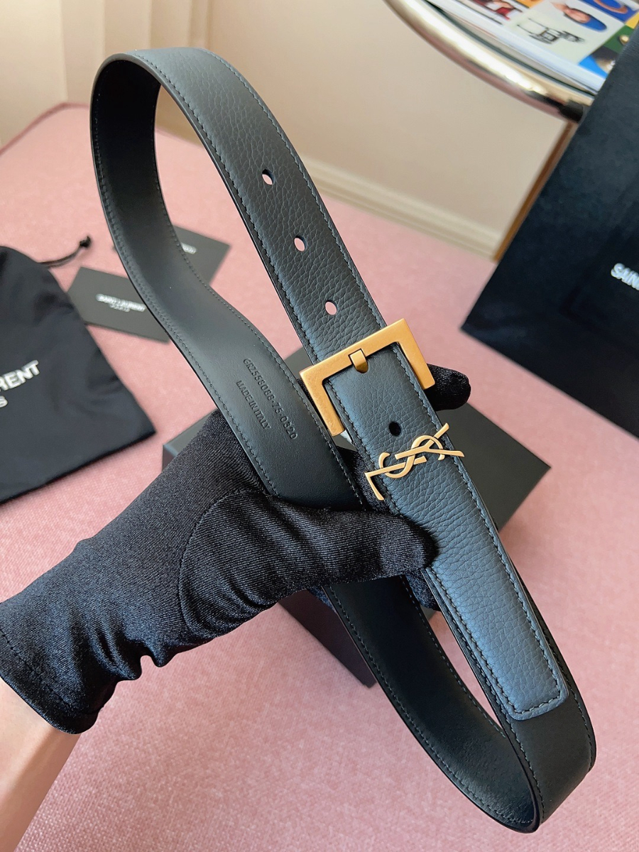 SAINT LAURENT Monogram Leather Belt Black 생로랑 모노그램 가죽 벨트 폭3cm 브론즈 4