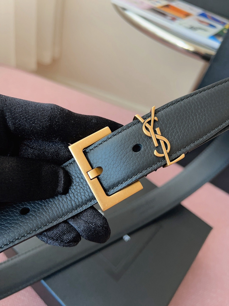 SAINT LAURENT Monogram Leather Belt Black 생로랑 모노그램 가죽 벨트 폭3cm 브론즈 5