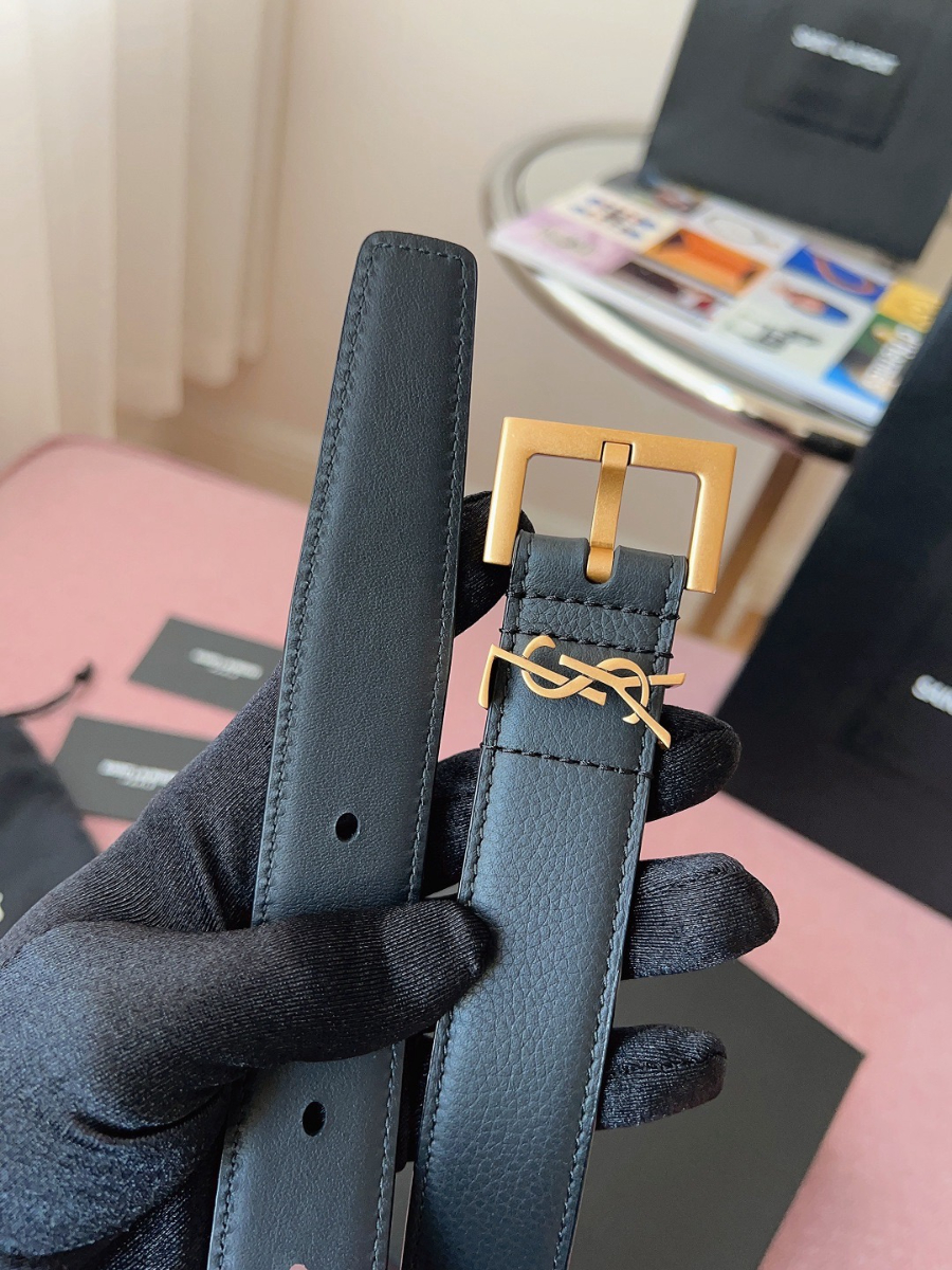 SAINT LAURENT Monogram Leather Belt Black 생로랑 모노그램 가죽 벨트 폭3cm 브론즈 6