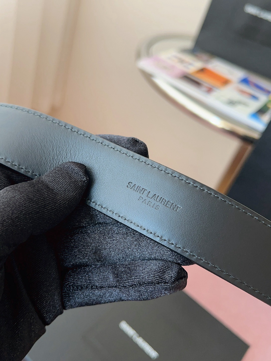 SAINT LAURENT Monogram Leather Belt Black 생로랑 모노그램 가죽 벨트 폭3cm 브론즈 7