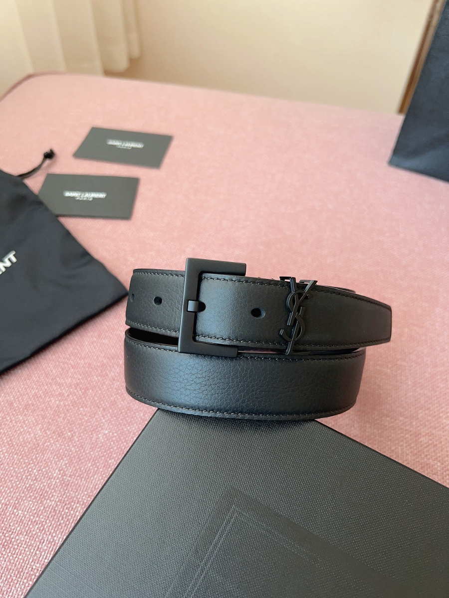 SAINT LAURENT Monogram Leather Belt Black 생로랑 모노그램 가죽 벨트 폭3cm 블랙 2
