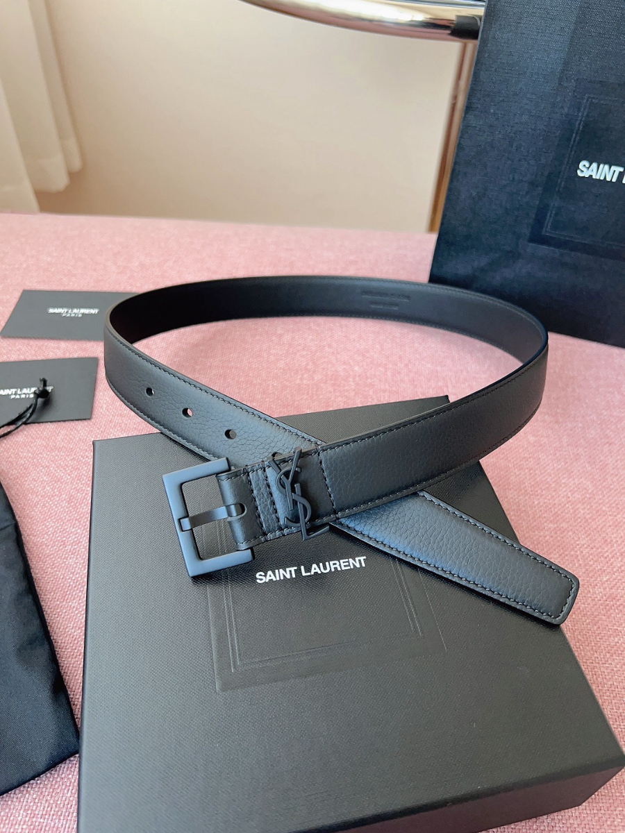 SAINT LAURENT Monogram Leather Belt Black 생로랑 모노그램 가죽 벨트 폭3cm 블랙 3