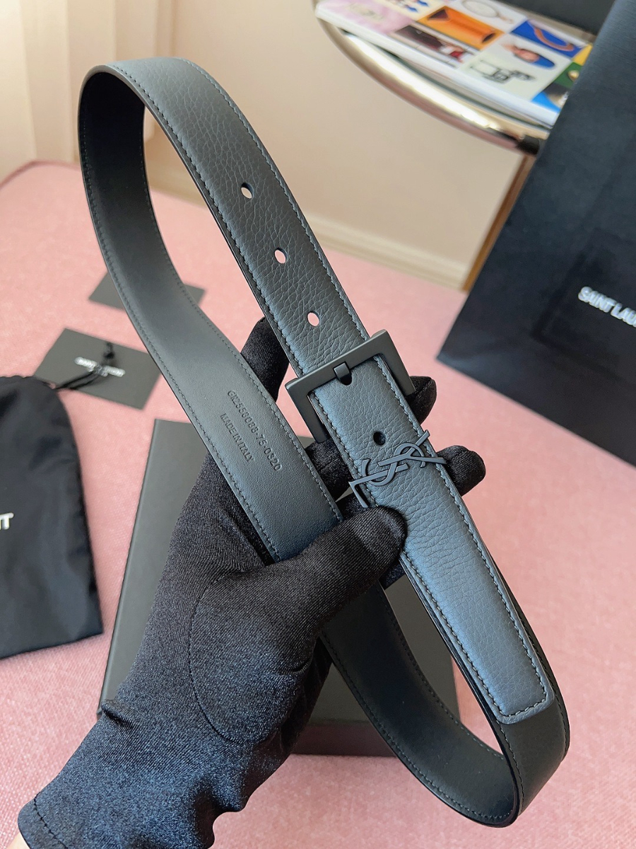 SAINT LAURENT Monogram Leather Belt Black 생로랑 모노그램 가죽 벨트 폭3cm 블랙 4