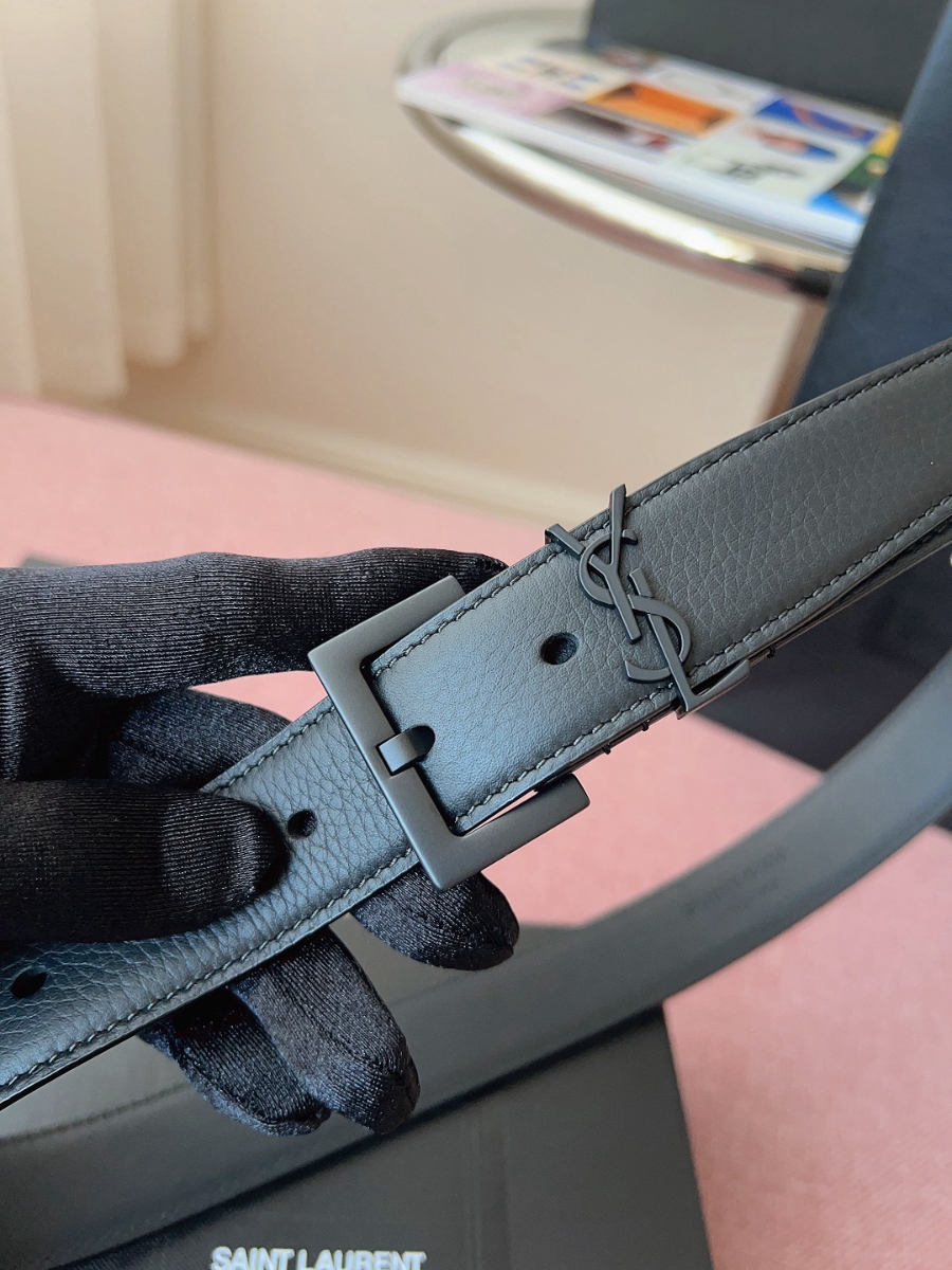 SAINT LAURENT Monogram Leather Belt Black 생로랑 모노그램 가죽 벨트 폭3cm 블랙 5