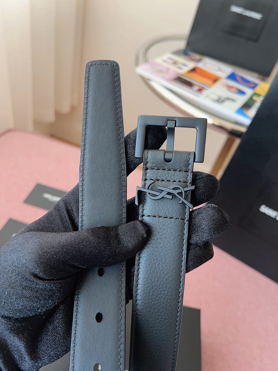 SAINT LAURENT Monogram Leather Belt Black 생로랑 모노그램 가죽 벨트 폭3cm 블랙 6