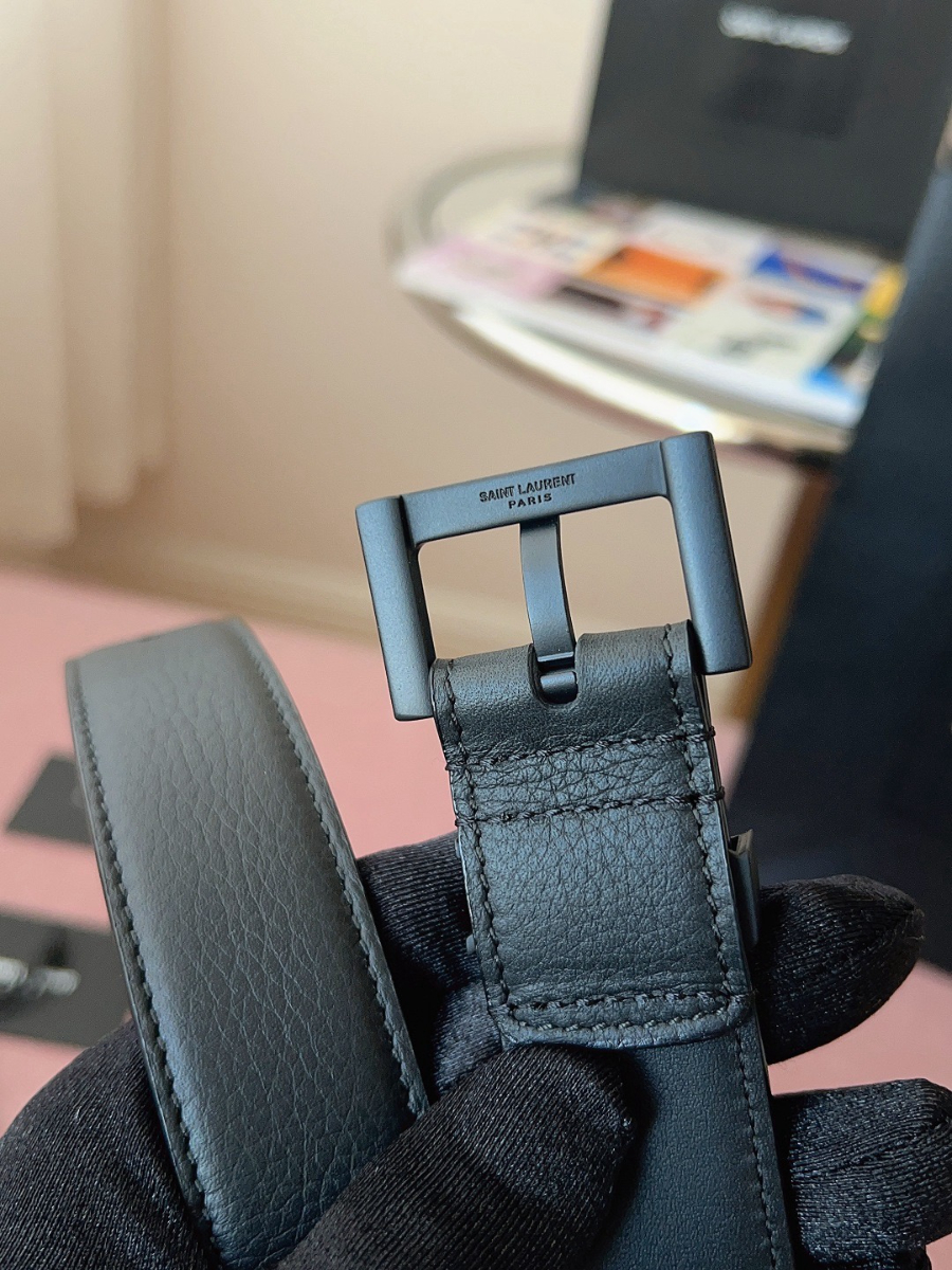 SAINT LAURENT Monogram Leather Belt Black 생로랑 모노그램 가죽 벨트 폭3cm 블랙 7