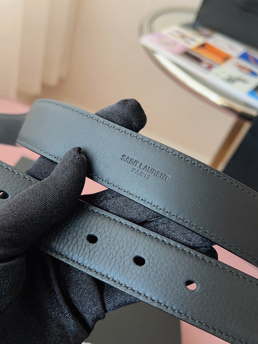 SAINT LAURENT Monogram Leather Belt Black 생로랑 모노그램 가죽 벨트 폭3cm 블랙 8