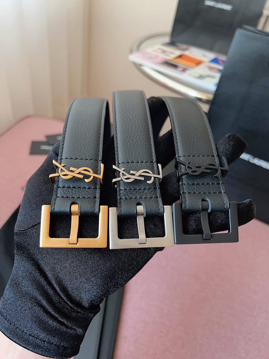 SAINT LAURENT Monogram Leather Belt Black 생로랑 모노그램 가죽 벨트 폭3cm 블랙 9