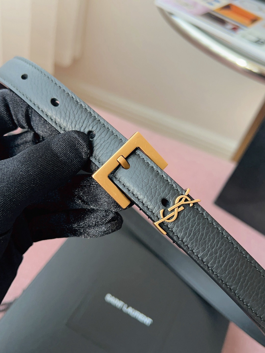 SAINT LAURENT Slim Monogram Leather Belt Black 생로랑 슬림 모노그램 가죽 벨트 폭 2cm 브론즈 5