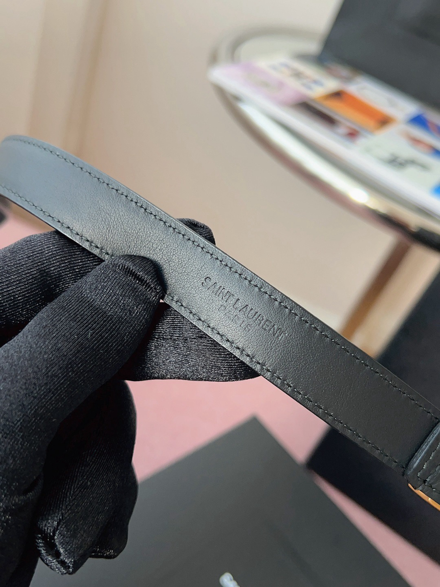 SAINT LAURENT Slim Monogram Leather Belt Black 생로랑 슬림 모노그램 가죽 벨트 폭 2cm 브론즈 8