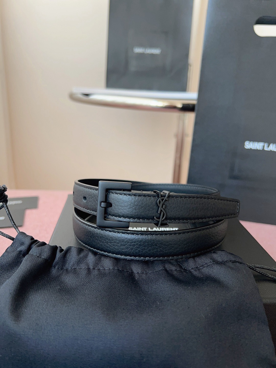 SAINT LAURENT Slim Monogram Leather Belt Black 생로랑 슬림 모노그램 가죽 벨트 폭 2cm 블랙 2