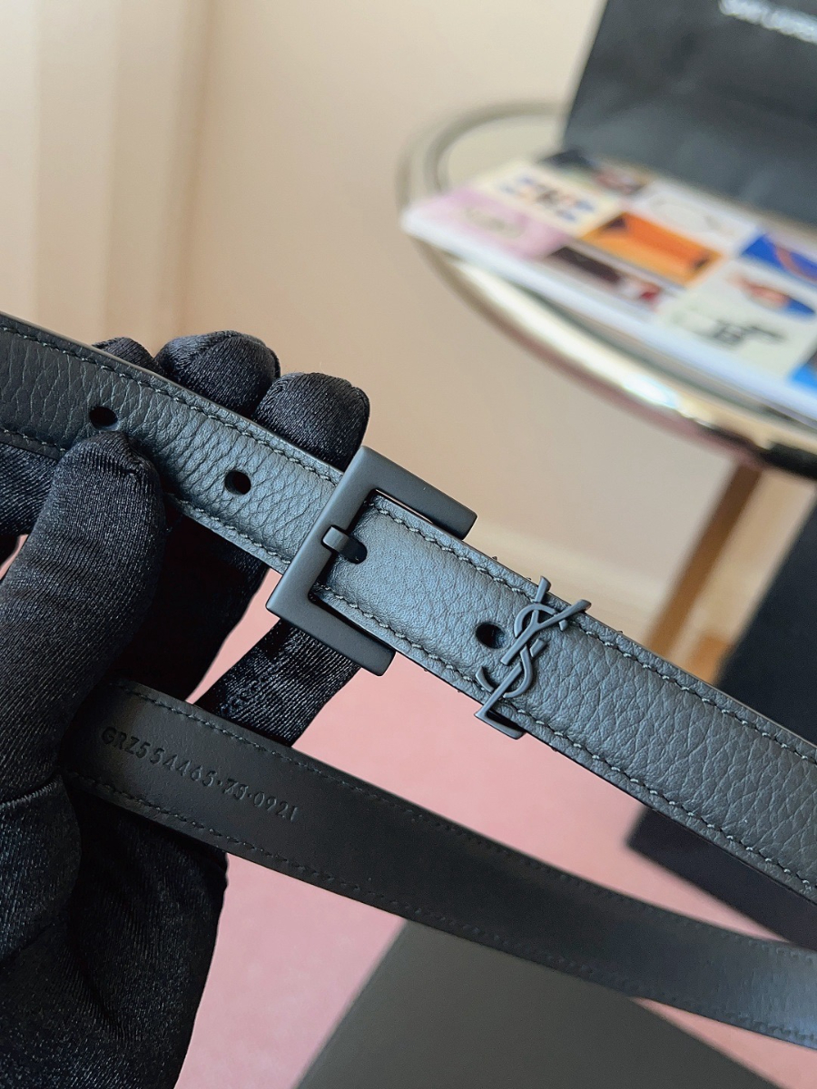SAINT LAURENT Slim Monogram Leather Belt Black 생로랑 슬림 모노그램 가죽 벨트 폭 2cm 블랙 4