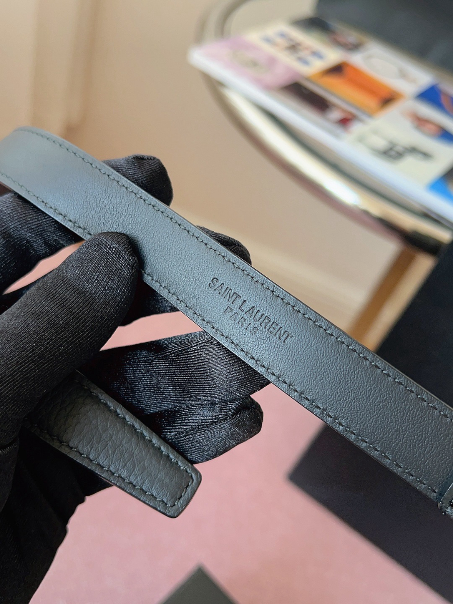 SAINT LAURENT Slim Monogram Leather Belt Black 생로랑 슬림 모노그램 가죽 벨트 폭 2cm 블랙 6