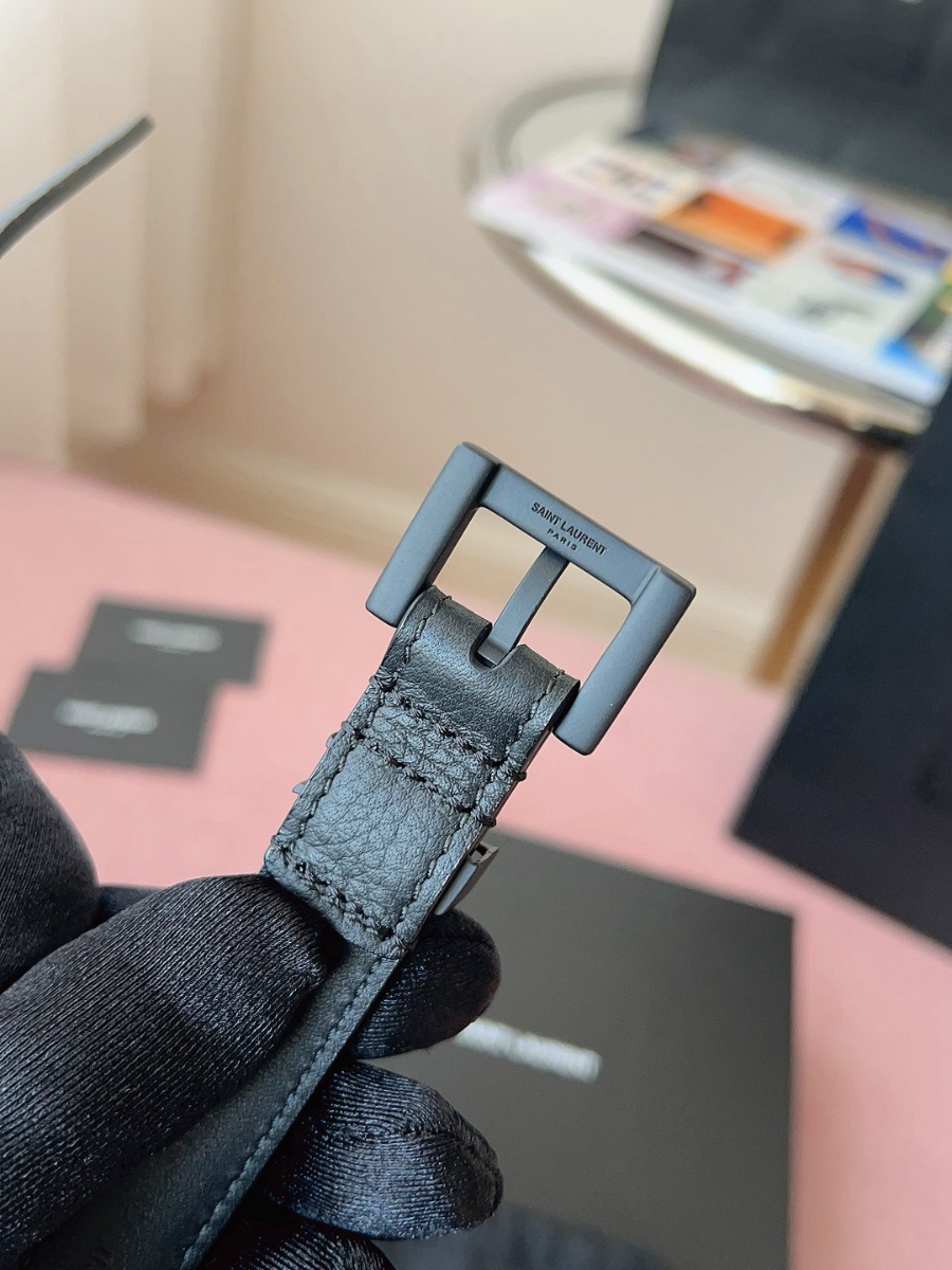 SAINT LAURENT Slim Monogram Leather Belt Black 생로랑 슬림 모노그램 가죽 벨트 폭 2cm 블랙 8