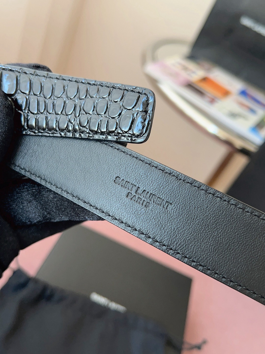 SAINT LAURENT Croc-Embossed Monogram Leather Belt 생로랑 크로커 엠보 모노그램 가죽 벨트 폭3cm 브론즈 7