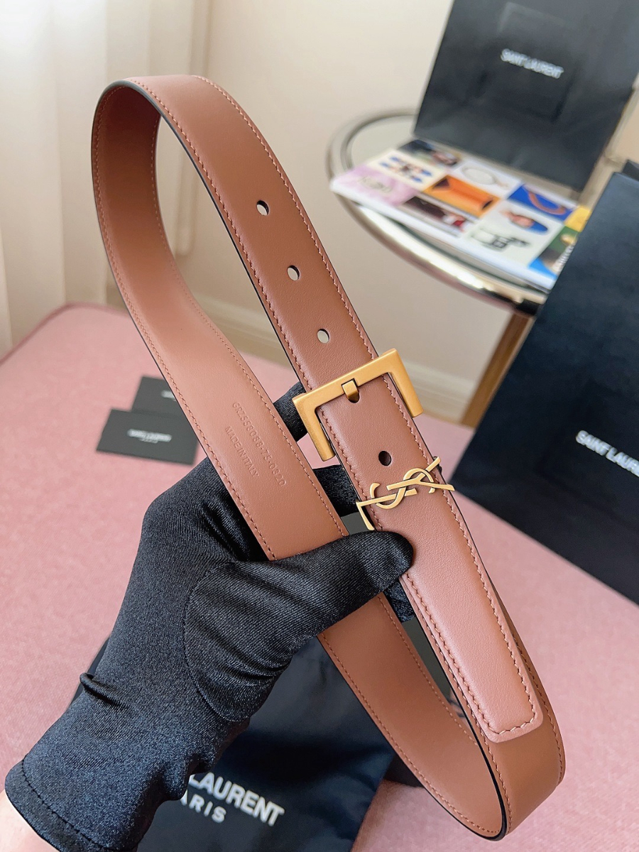 SAINT LAURENT Monogram Leather Belt Brown 생로랑 모노그램 가죽 벨트 브라운 3cm 폭 4